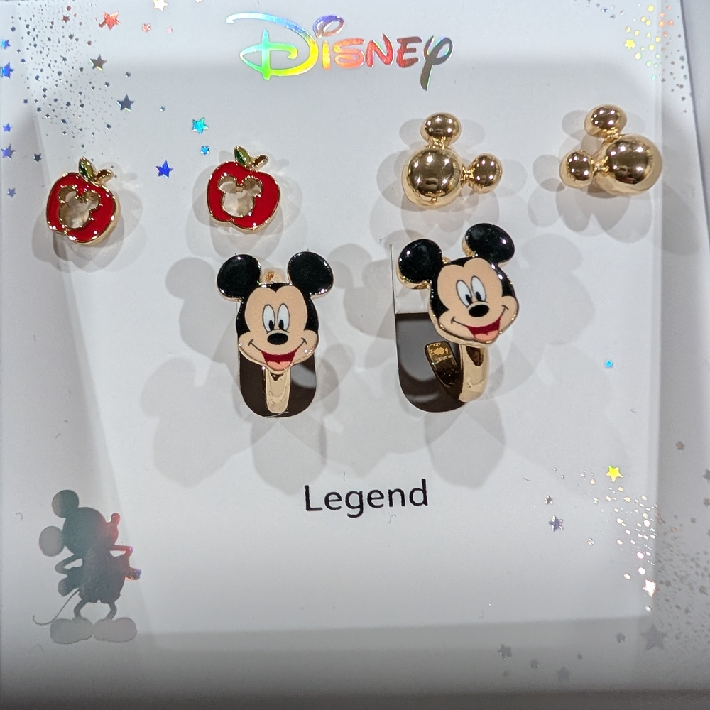 Disney Mickey Mouse Gold and Red Kids Earrings Set